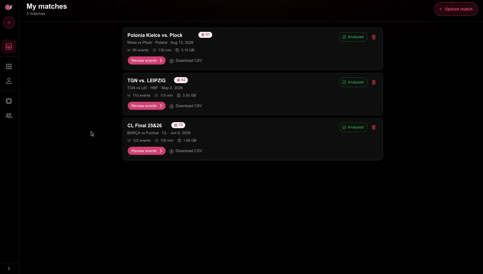 My matches list in HAI Play